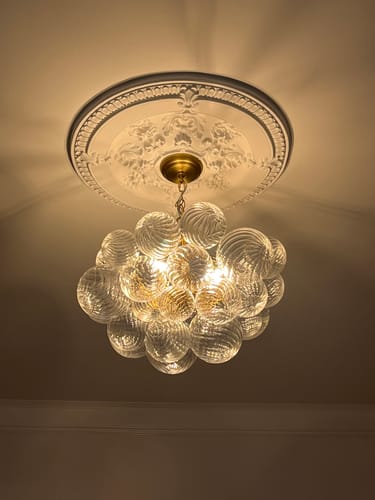 Customer photo review of Brass Cluster Ribbed Glass Globe Bubble Chandelier