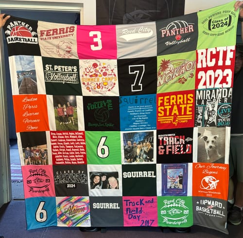 T-shirt quilt featuring panther basketball, panther volleyball by Ronda from MI