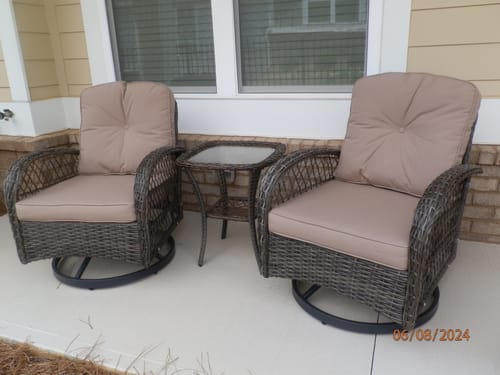 Customer photo review of EROMMY 3 Pieces Outdoor Swivel Rocker Patio Chairs, 360 Degree Rocking Patio Conversation Set, Khaki