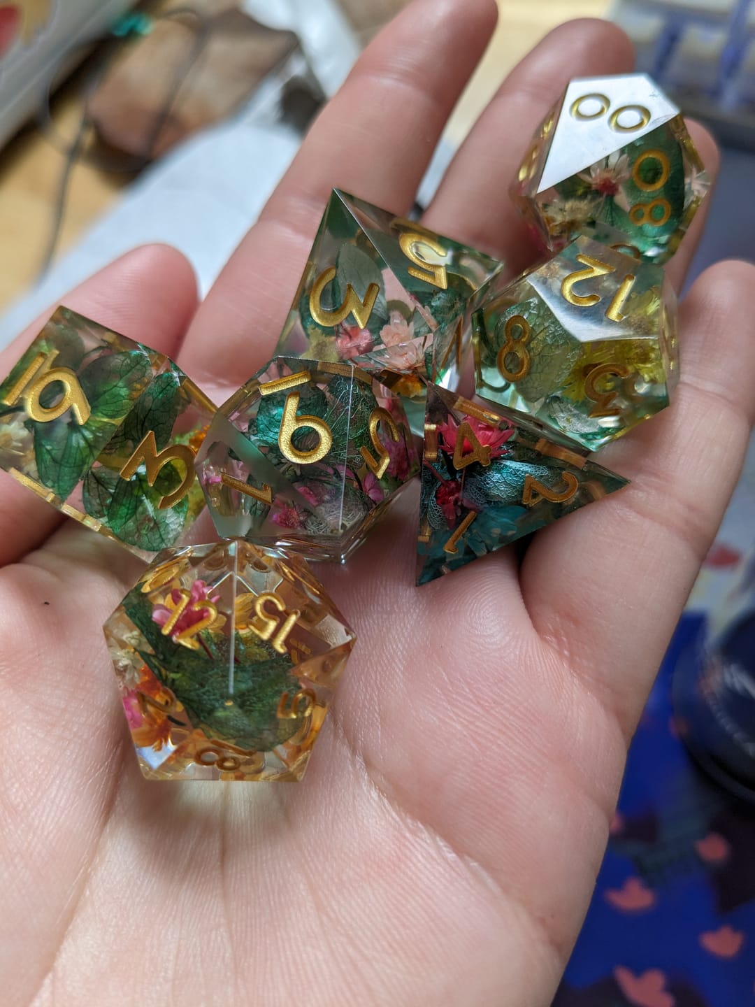 Customer photo review of Botanical Gardens Sharp-Edged Resin Dice Set