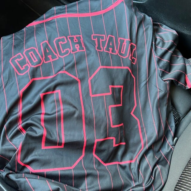 Customer photo review of Custom Black Pinstripe Mesh Fans Special Edition Authentic Baseball Jersey