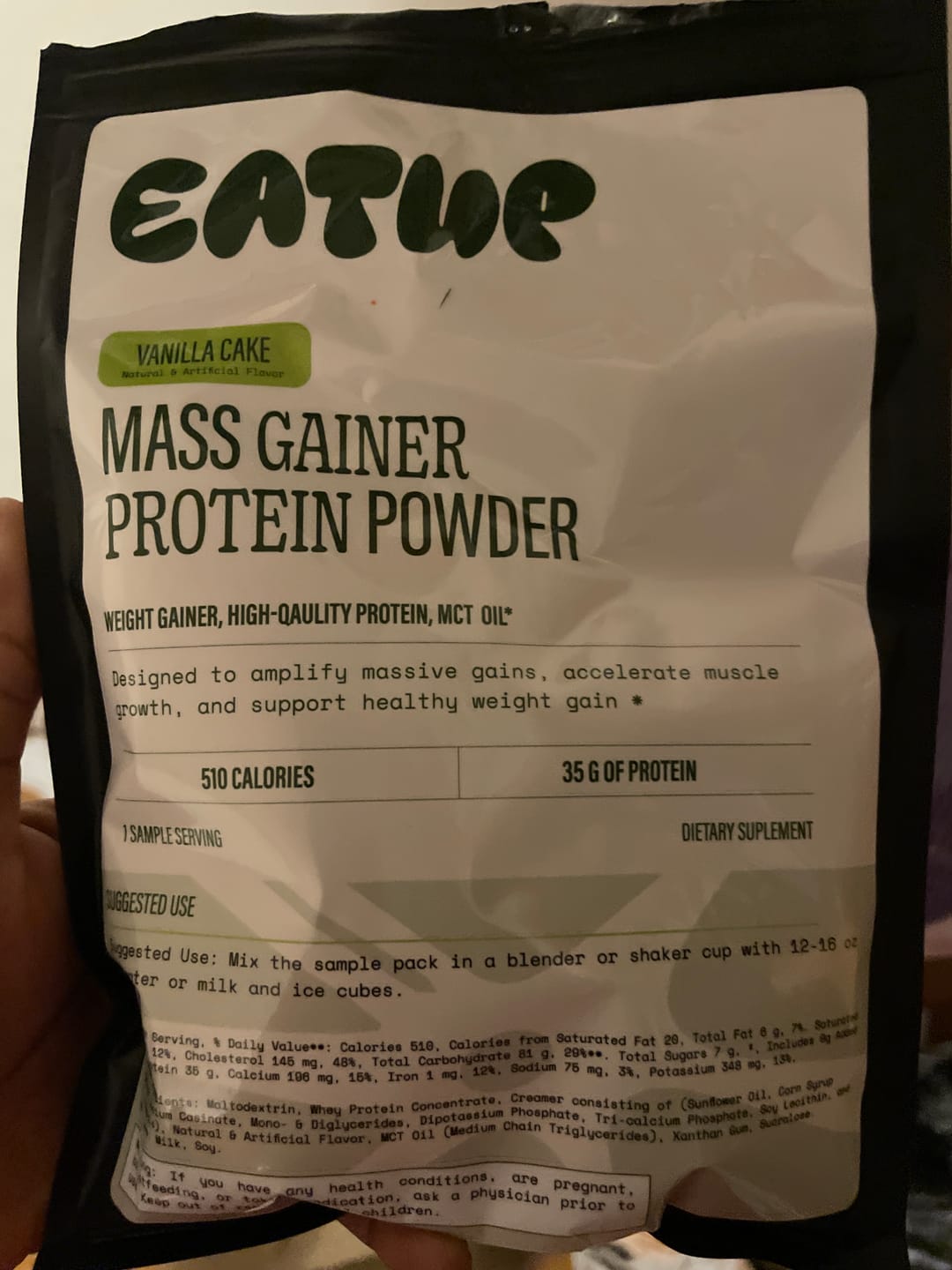 Customer photo review of Mass Gainer Protein Powder Sample Pack