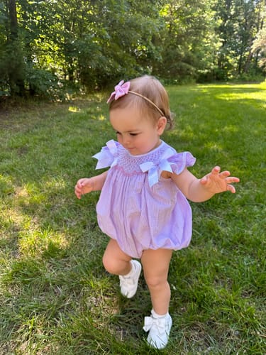Customer photo review of French Lavender Smocked Bow Bubble