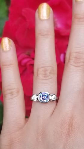 Customer photo review of 3-Stone Kaleidoscope Purple Aqua CZ Ring in Sterling Silver