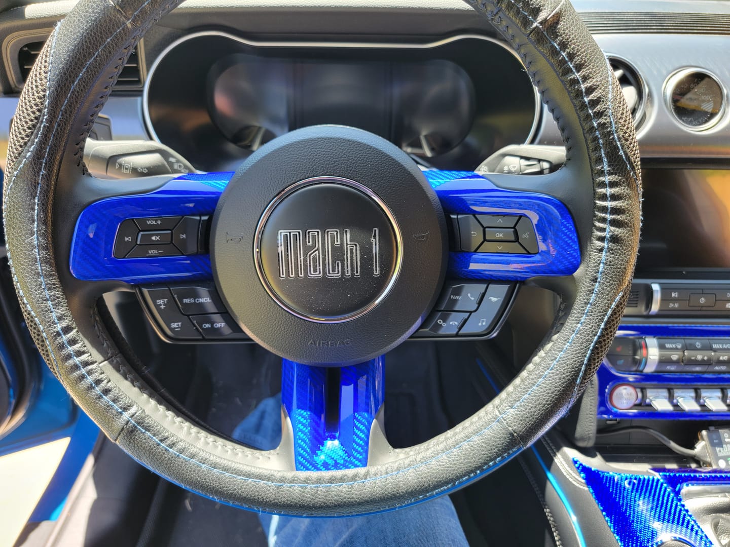 Customer photo review of Mustang 2015-2023 Carbon Fiber Steering Wheel Chrome Delete Cover