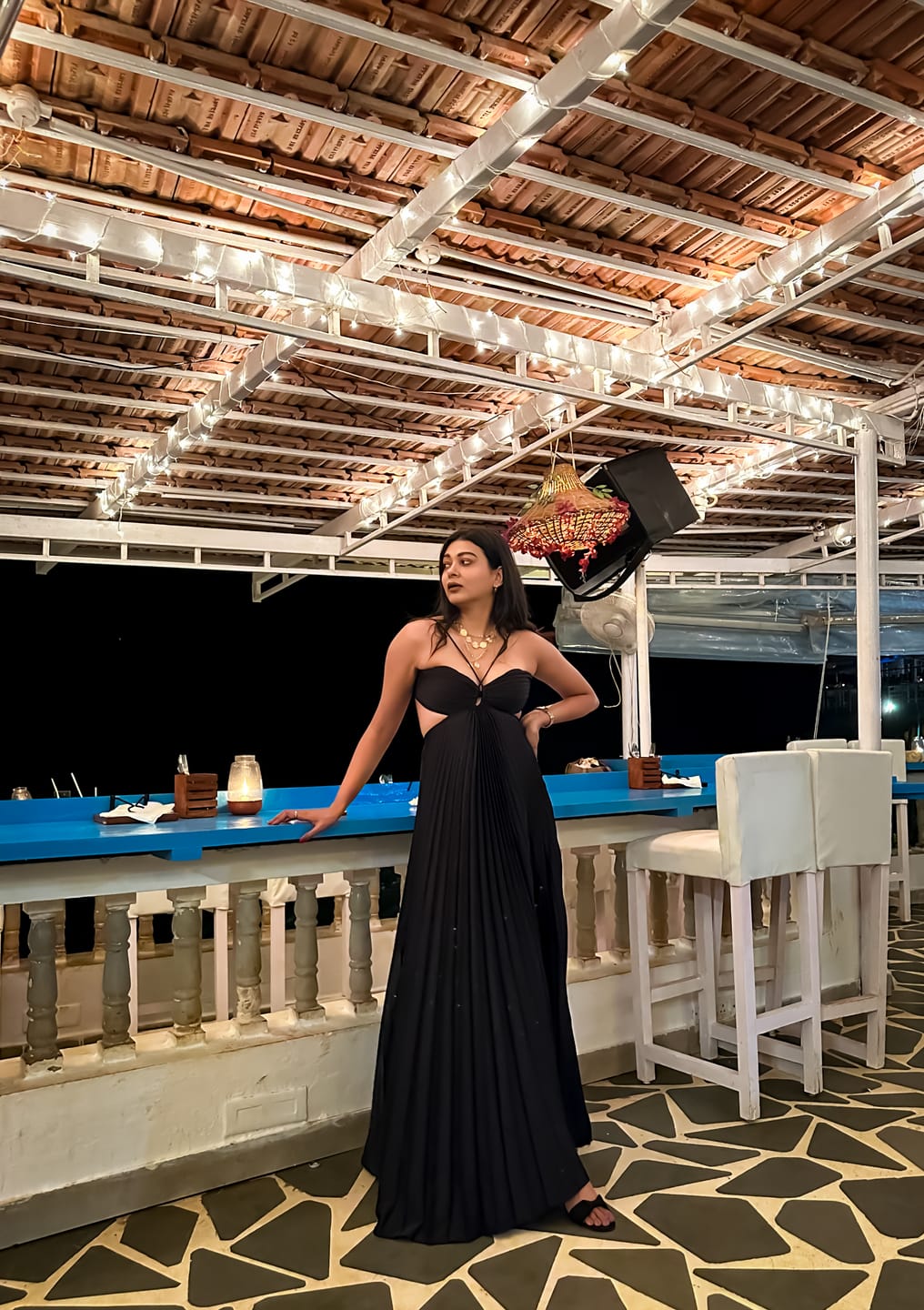 Customer photo review of Hay Luxe Pleated Flowy Maxi Dress