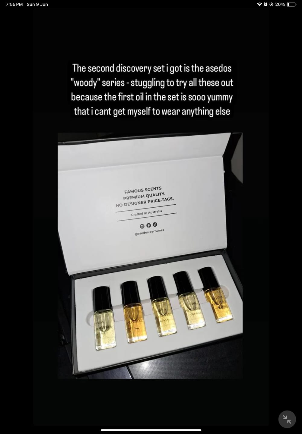 Customer photo review of Asēdos Perfume Oil Collection - Woody
