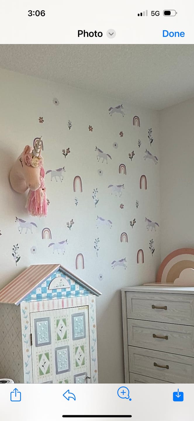 Customer photo review of Muted Unicorn and Rainbow Removable Decals