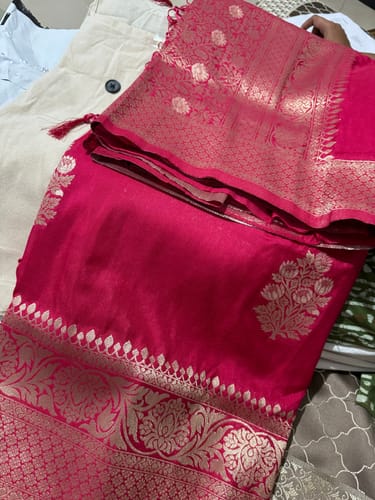 Customer photo review of Cerise Pink Woven Khaddi Georgette Silk Saree