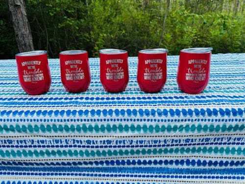 Customer photo review of Apparently We're Trouble When We're Together 12oz Stemless Wine Cup