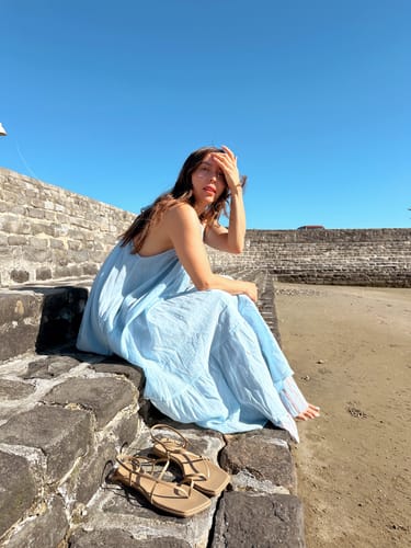 Customer photo review of CARMEN DRESS | NANTUCKET BREEZE + CLOUD STRIPES