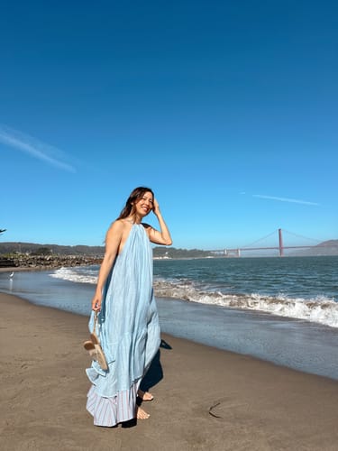 Customer photo review of CARMEN DRESS | NANTUCKET BREEZE + CLOUD STRIPES