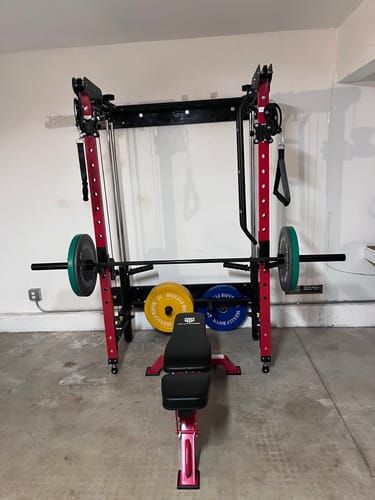 Customer photo review of MAJOR FITNESS All-In-One Home Gym Folding Power Rack Package Lightning F35