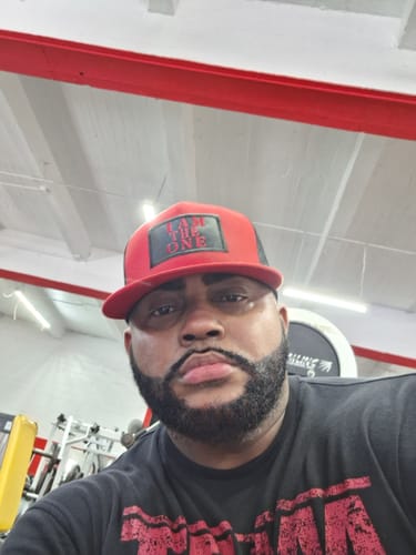 Customer photo review of I Am The One Hat (Red/Black)