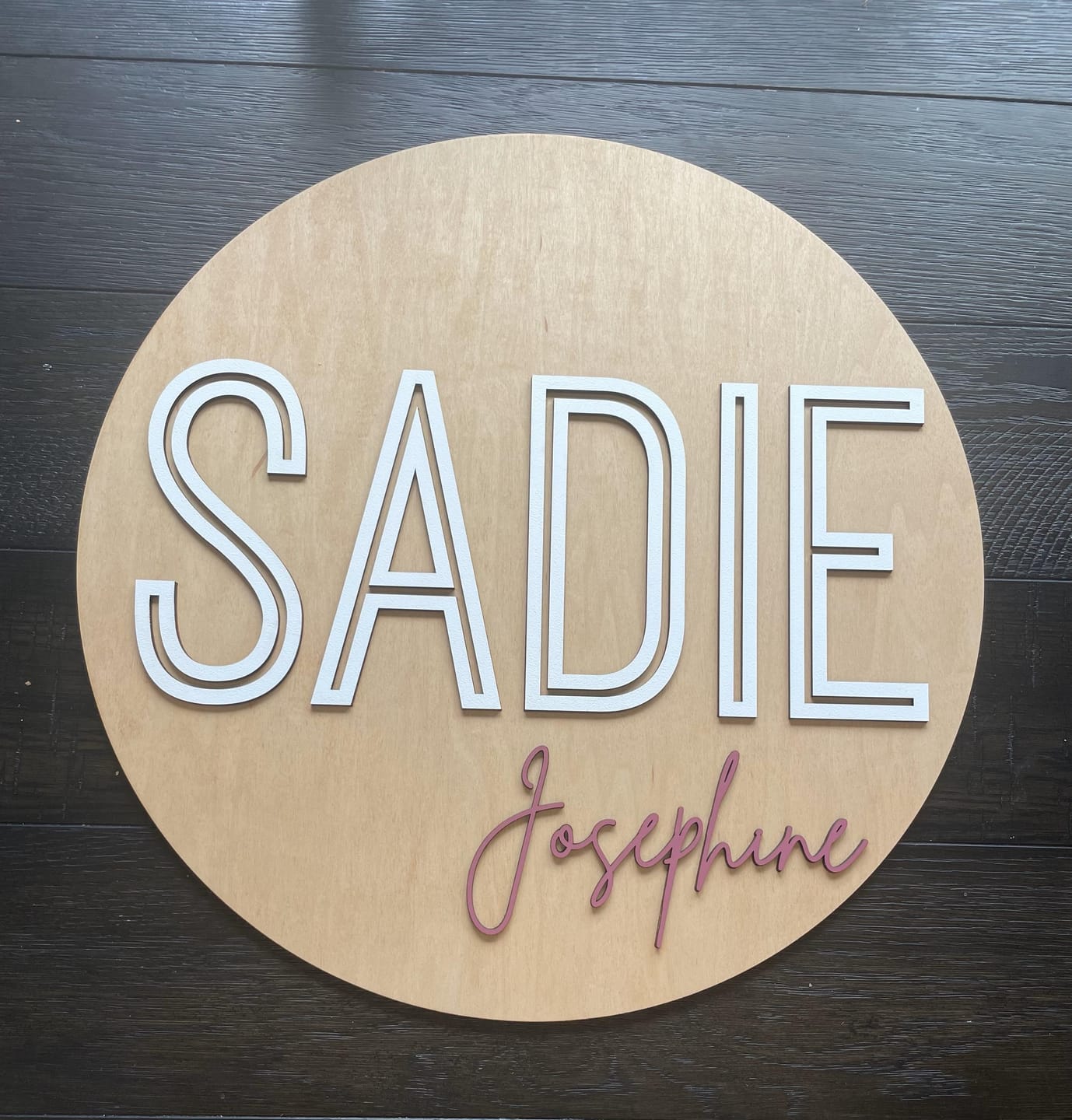 Customer photo review of Round Nursery Name Sign