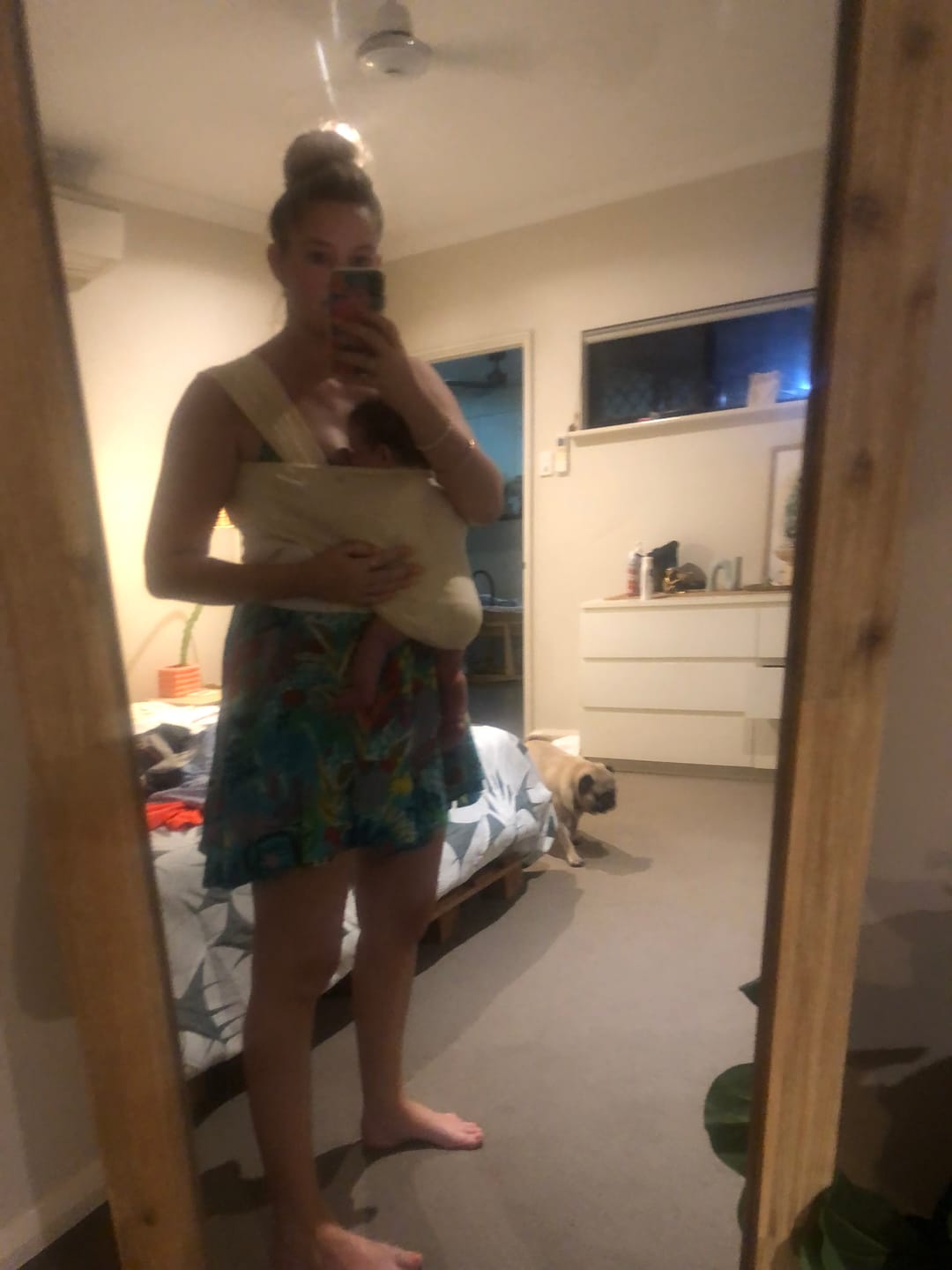 Customer photo review of Newborn Carrier in Sand