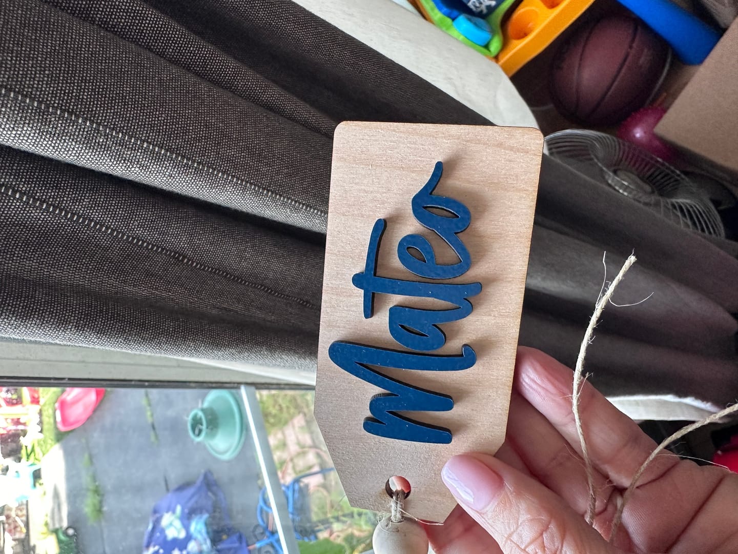 Customer photo review of Beaded Wooden Name Tag