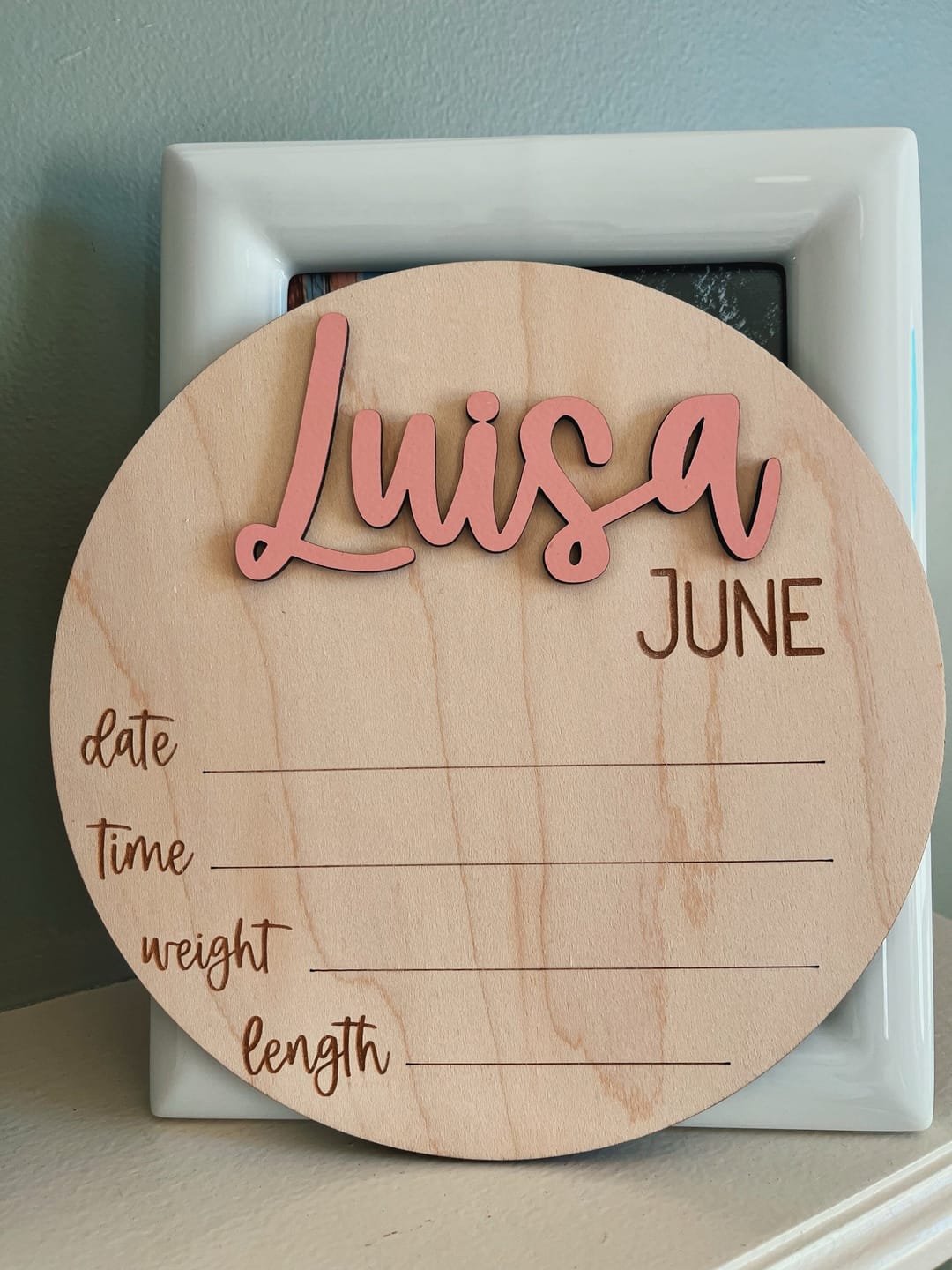 Customer photo review of Baby Name Announcement Sign with Stats