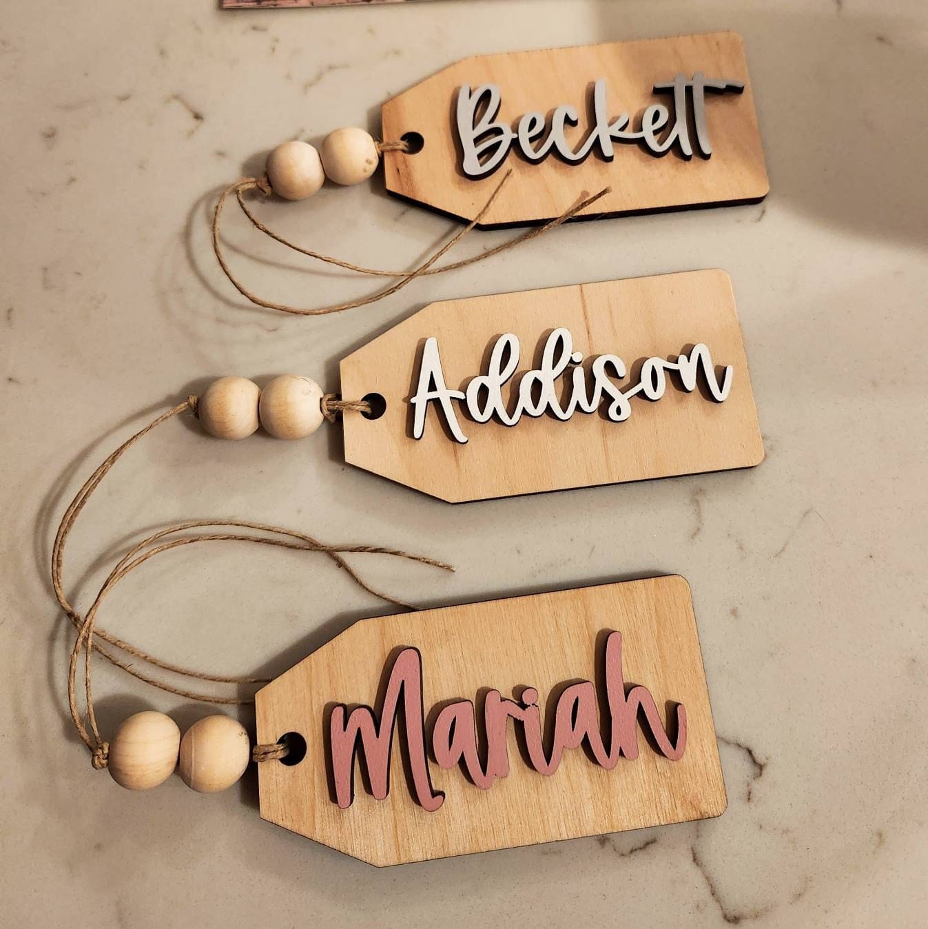 Customer photo review of Beaded Wooden Name Tag