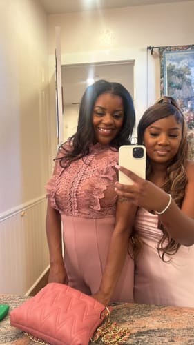 Customer photo review of Vanna Crochet Flared leg Jumpsuit - Mauve Pink