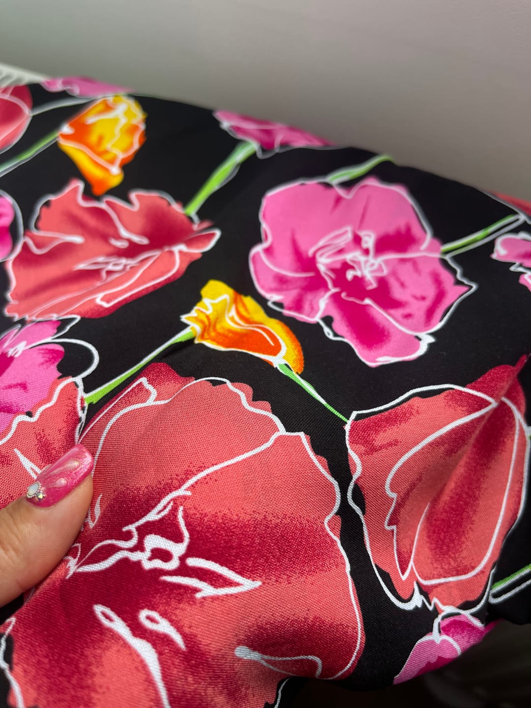 Customer photo review of Flower Drawings on Black Viscose Challis Fabric