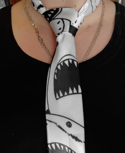 Customer photo review of White And Grey Shark Pattern Print Necktie