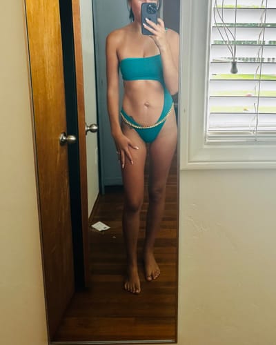 Customer photo review of Teal Checkers Chain One Piece