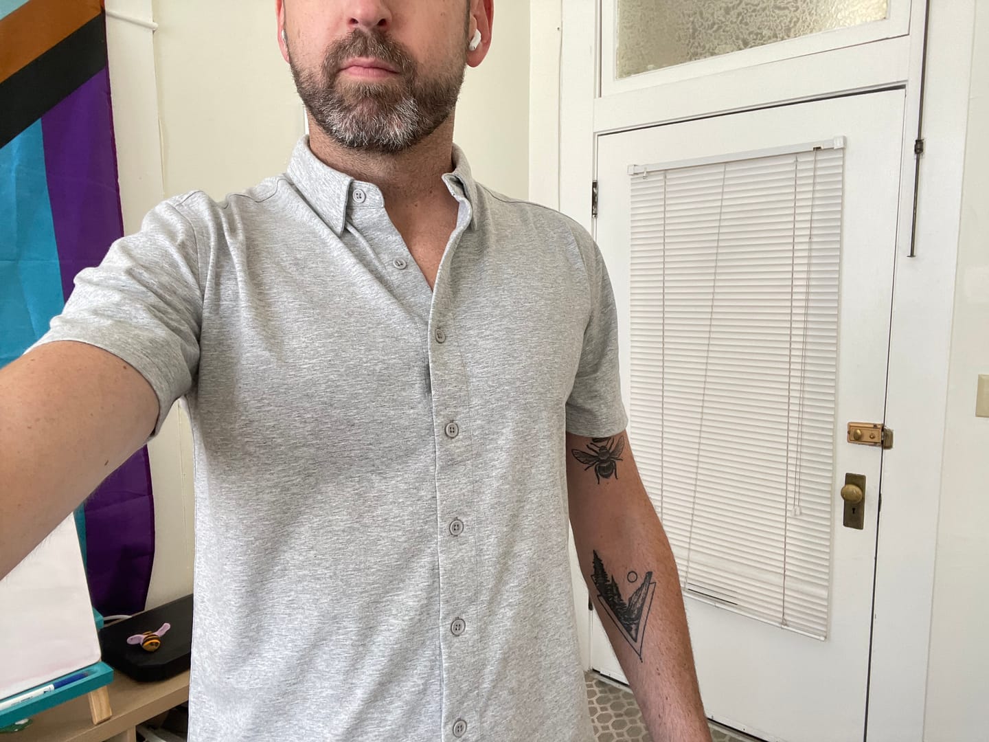 Customer photo review of Short-Sleeve Casual Button-Down: Granite Grey