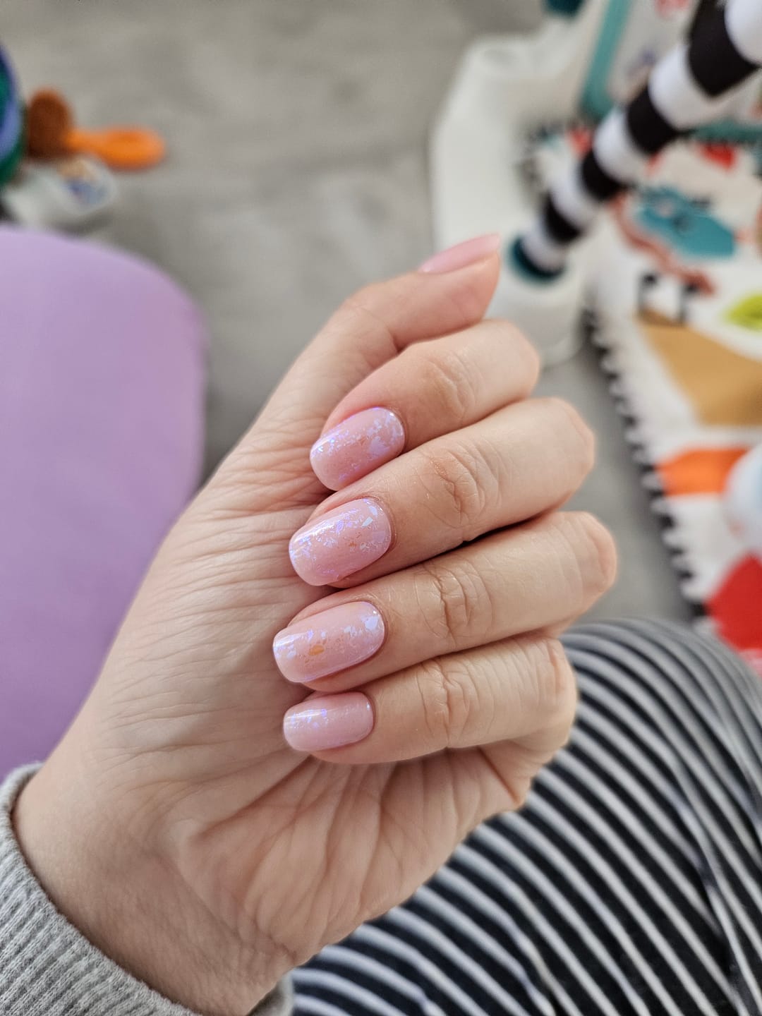 Customer photo review of Pink Bunny Speckles DIY Semicured Gel Nail Sticker Kit