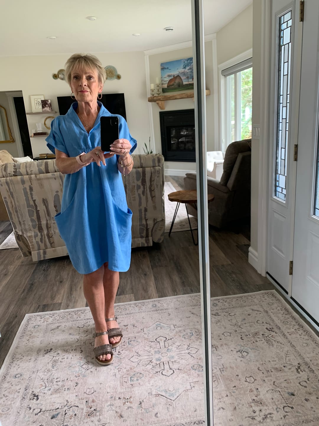 Customer photo review of Meo Linen Pocket Dress (Azure Blue)
