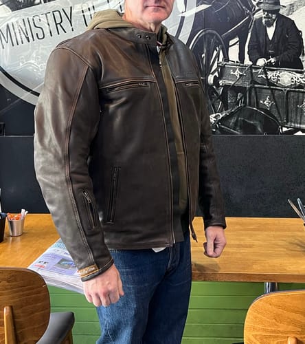 Customer photo review of 'The Rumbler' | Distressed Charcoal Brown Leather | Classic Leather Motorbike Jacket