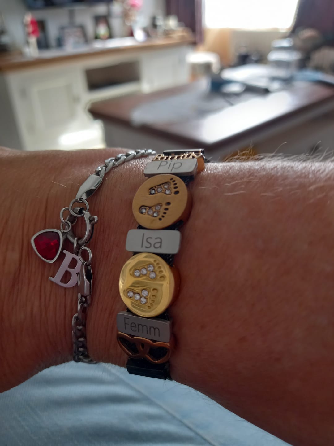 Customer photo review of Letter & birthstone bracelet silver