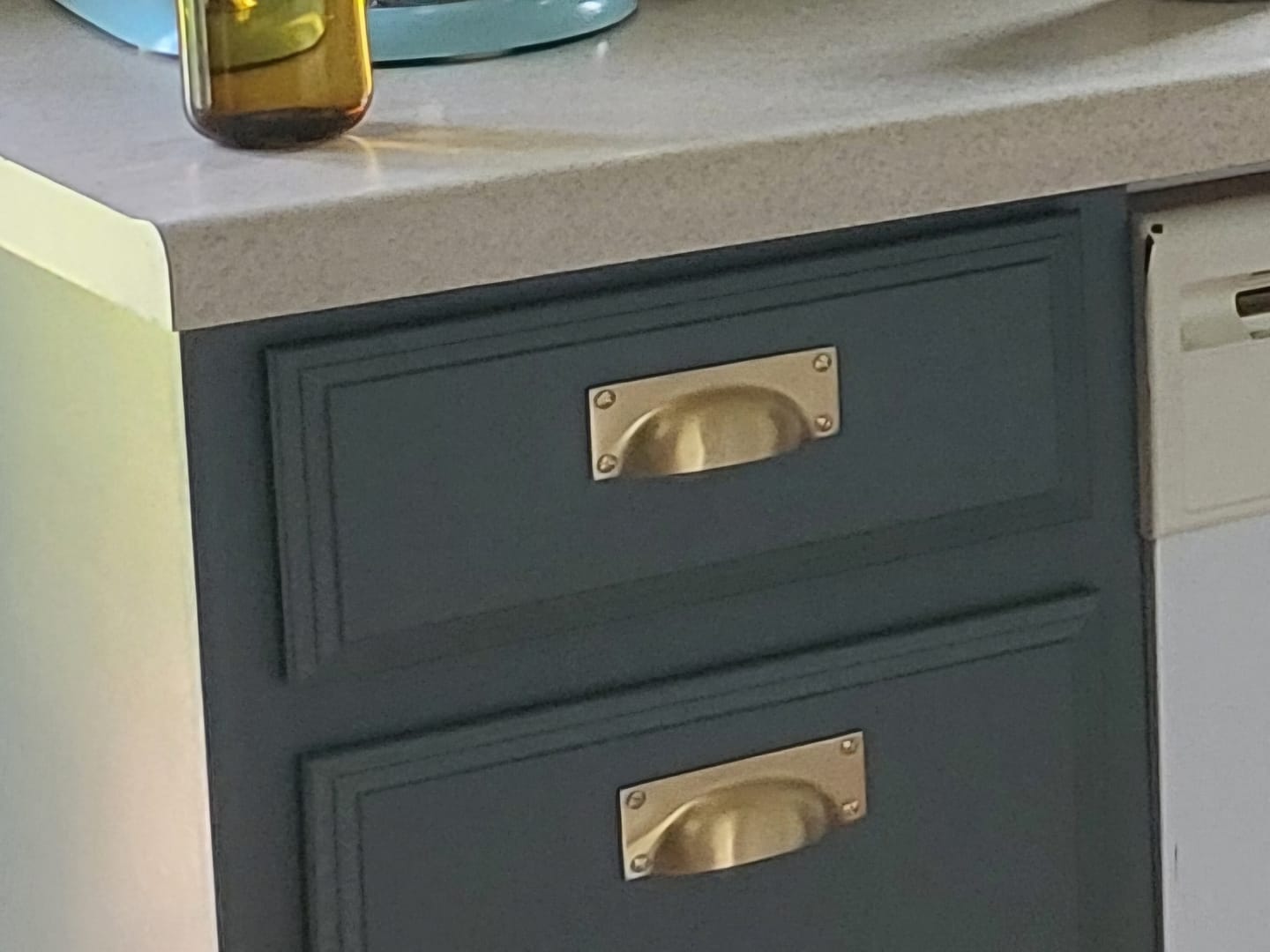 Customer photo review of Classic Brushed Satin Brass Cupboard Handles | Unlacquered
