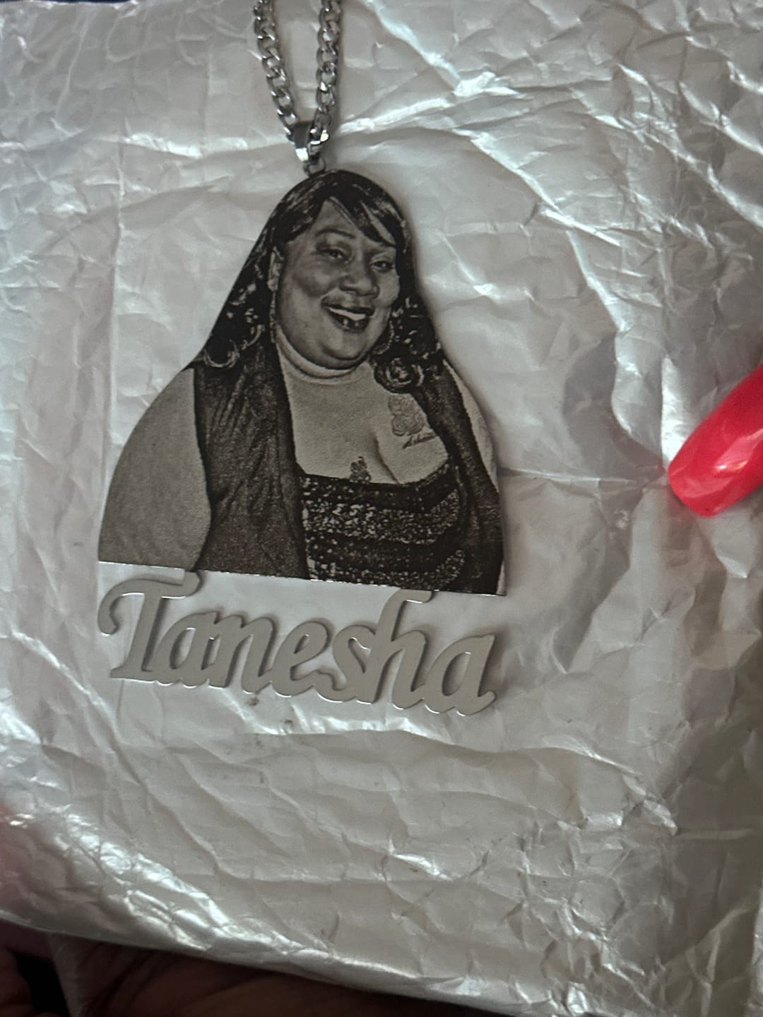 Customer photo review of Personalized Photo Engraved Hoop Earrings