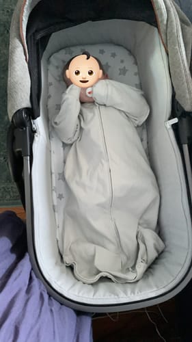 Customer photo review of Front Opening Long Sleeve Sleep Sack 0.5 TOG - Whisper Green