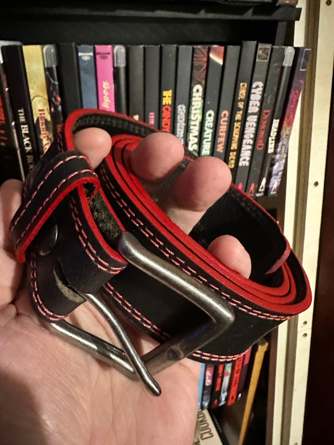 Customer photo review of The Diablo Belt - Black Full Grain Leather Belt with Red Stitches