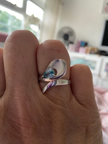 Customer photo review of Sandblast Texture Wave Ring with Ratanakiri Blue Zircon