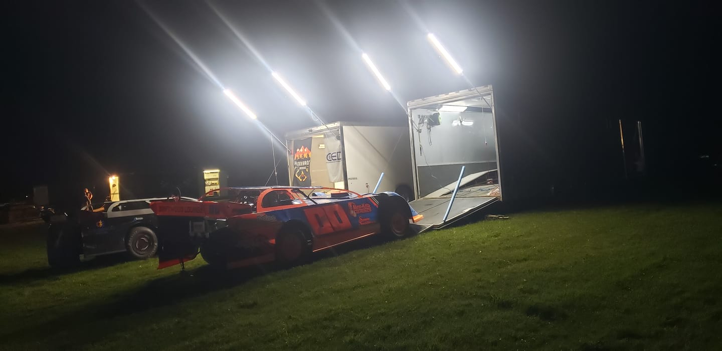 Customer photo review of Racing Trailer Pit Lights – Dual 10 Foot Pole 20,000 Lumens