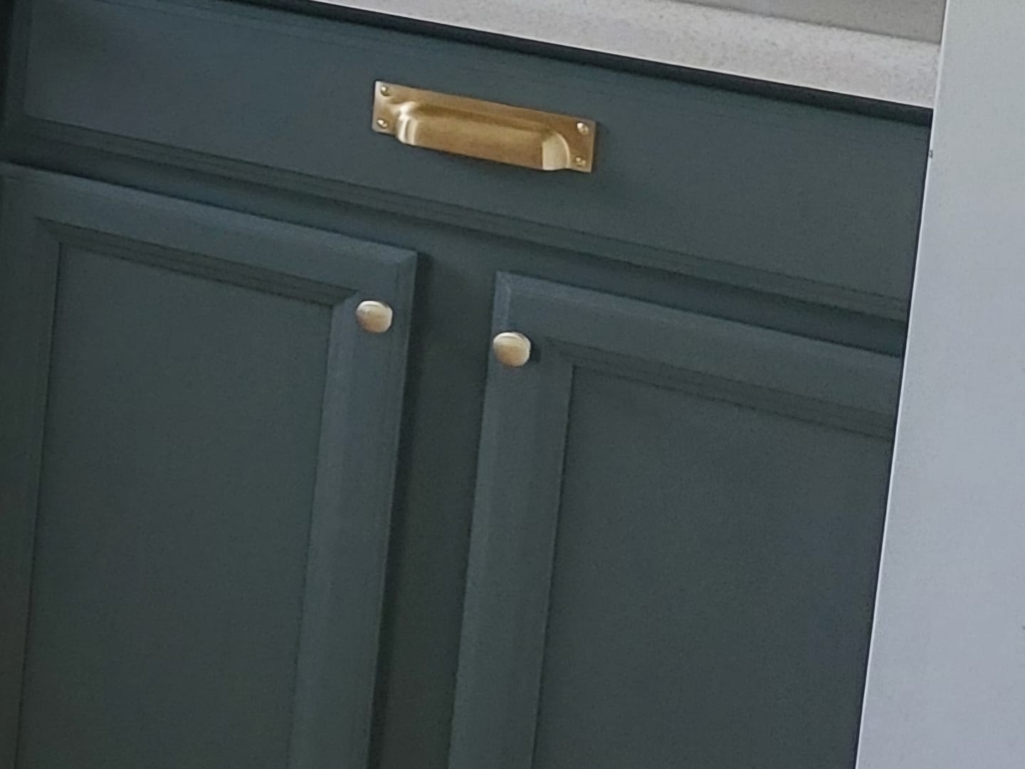 Customer photo review of Classic Brushed Satin Brass Cupboard Handles | Unlacquered