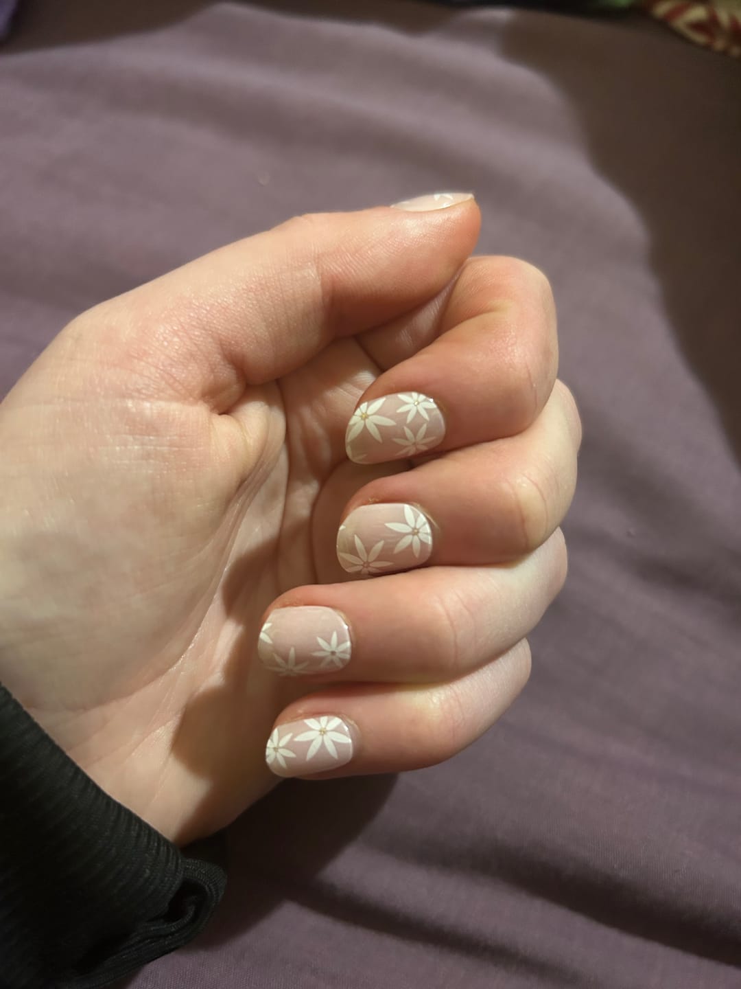 Customer photo review of Pretty Pink Daisies DIY Semicured Gel Nail Sticker Kit