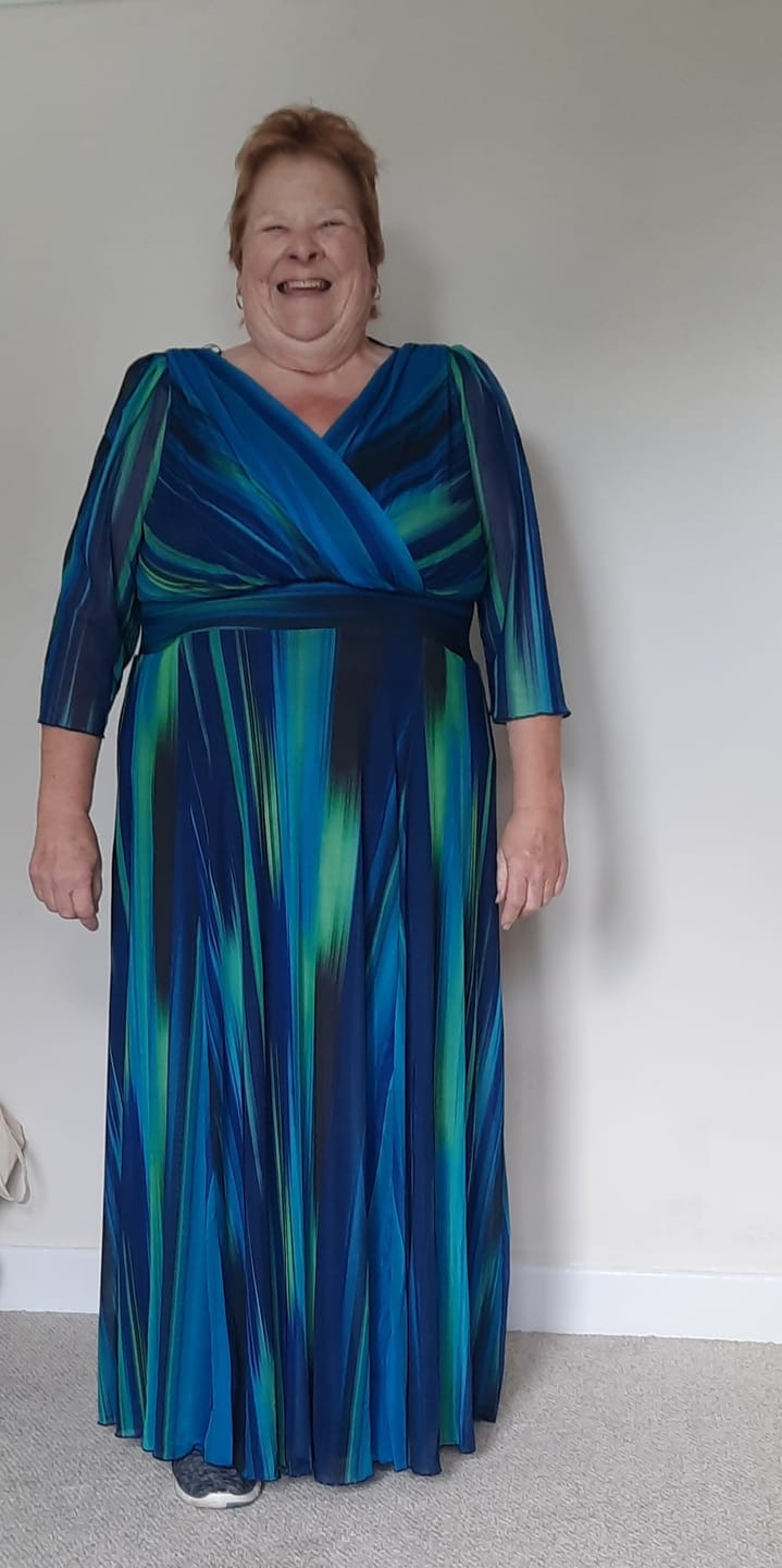 Customer photo review of Verity Green Ikat Print Maxi Gown
