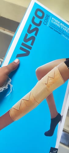 Customer photo review of Knee Brace - Long (19" Brace) | Ideal firm Knee support that limits knee motion & stabilizes the knee with mediolateral metal supports | Color - Beige