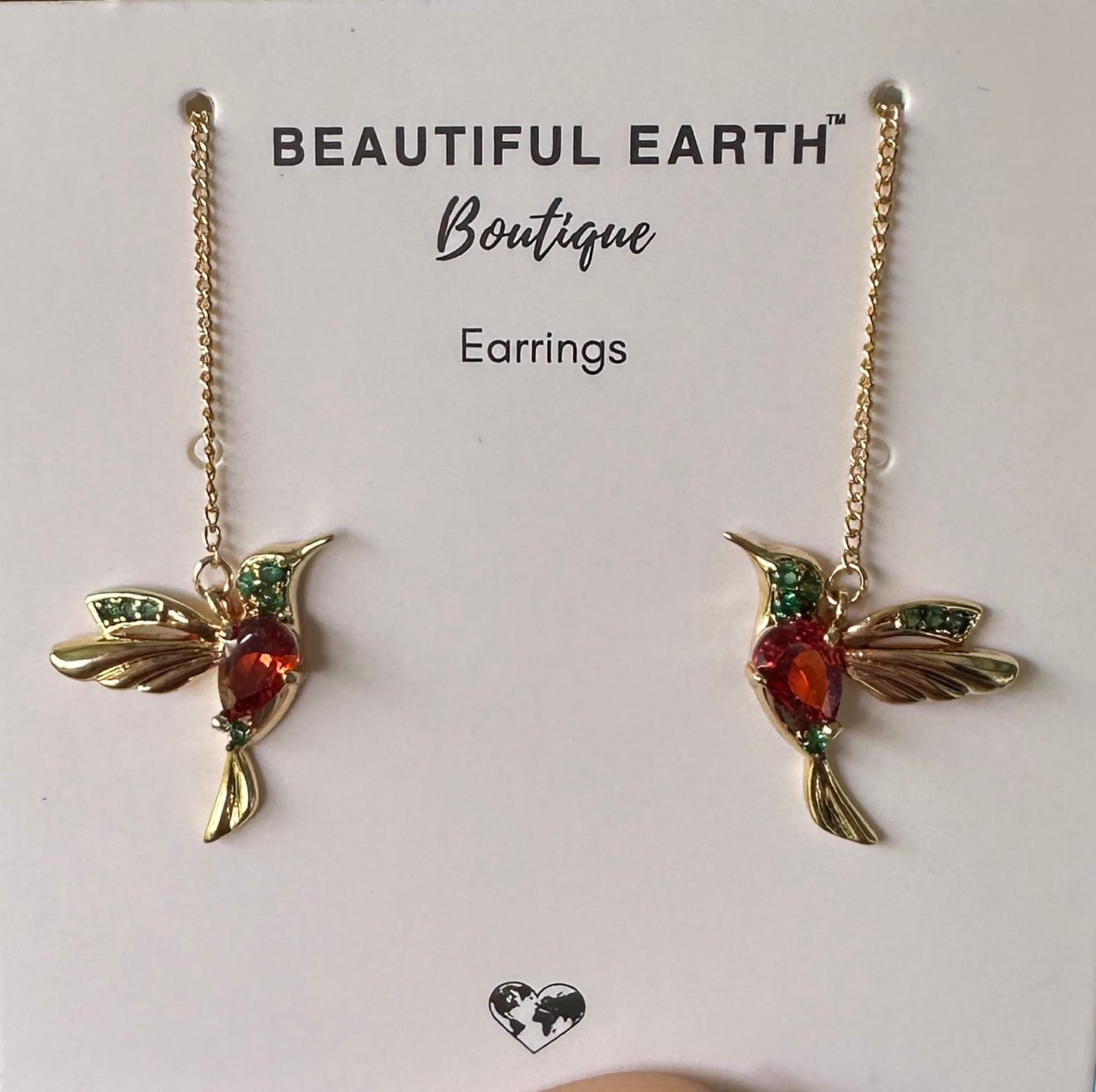 Customer photo review of Crystal Hummingbird Tassel Earrings