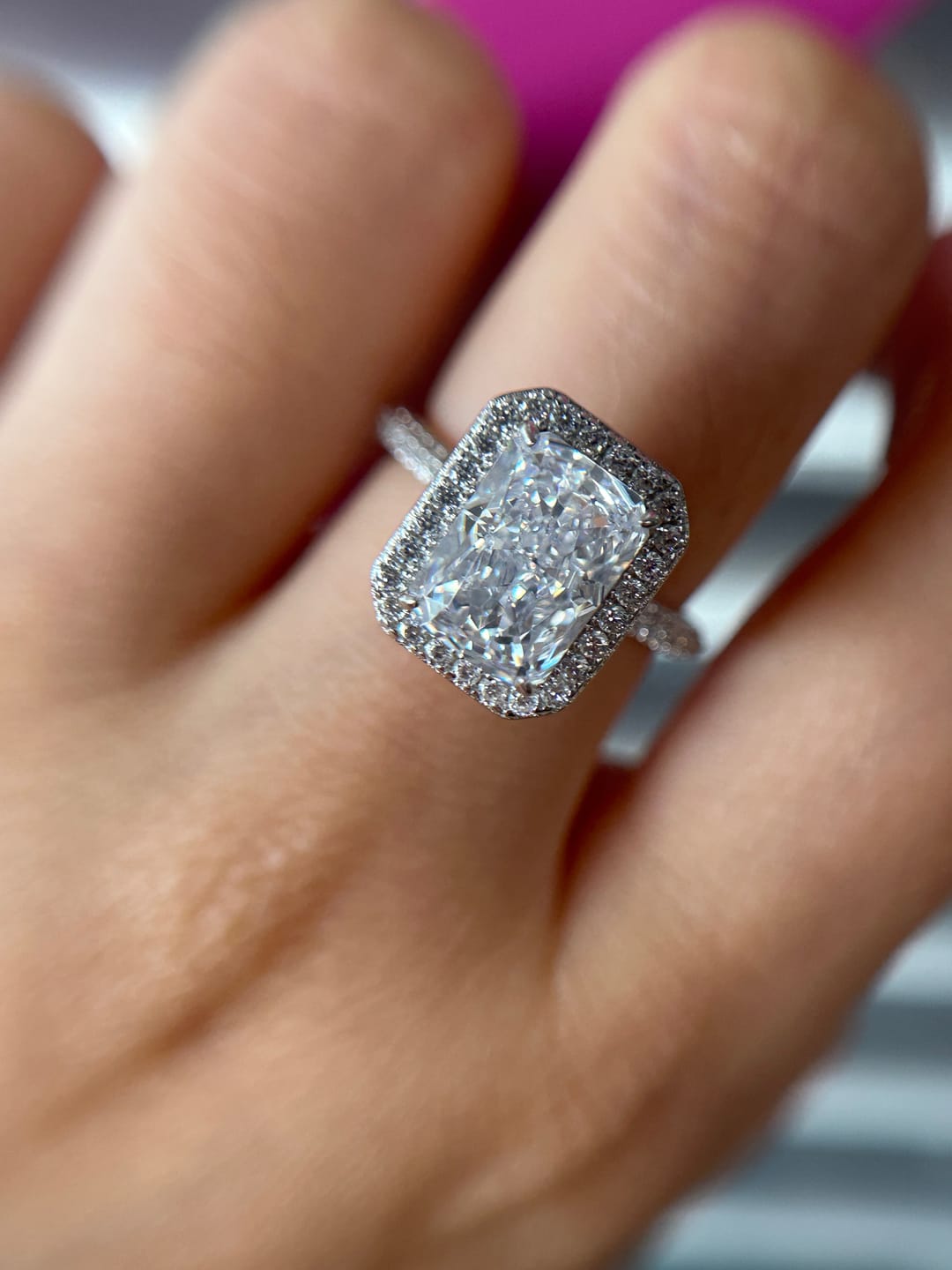 Customer photo review of S925 Noble Halo 3.5Ct Radiant Cut Engagement Ring Vintage Ring For Everyday Wear