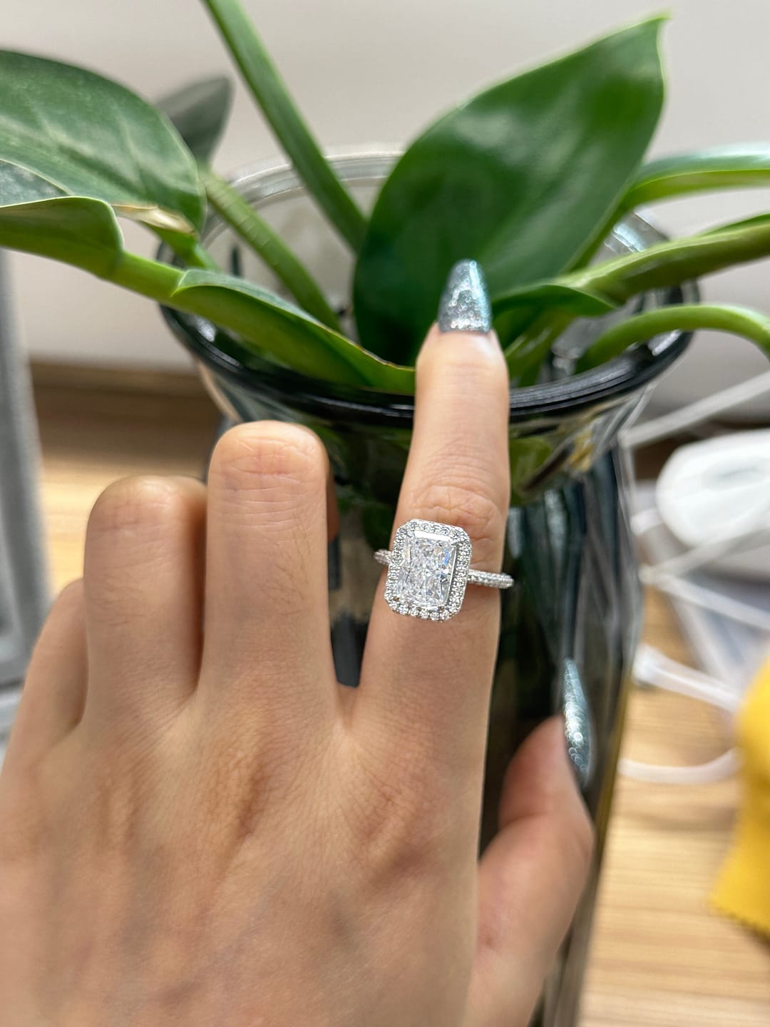 Customer photo review of S925 Noble Halo 3.5Ct Radiant Cut Engagement Ring Vintage Ring For Everyday Wear