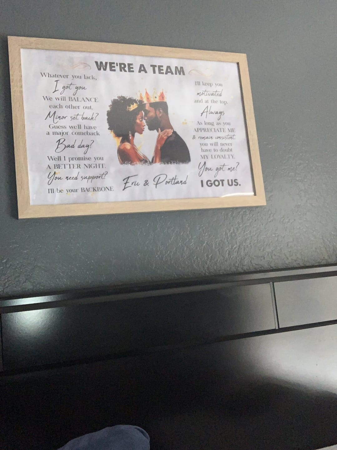Customer photo review of We're A Team I Got Us Black African Couple - Personalized Wrapped Poster