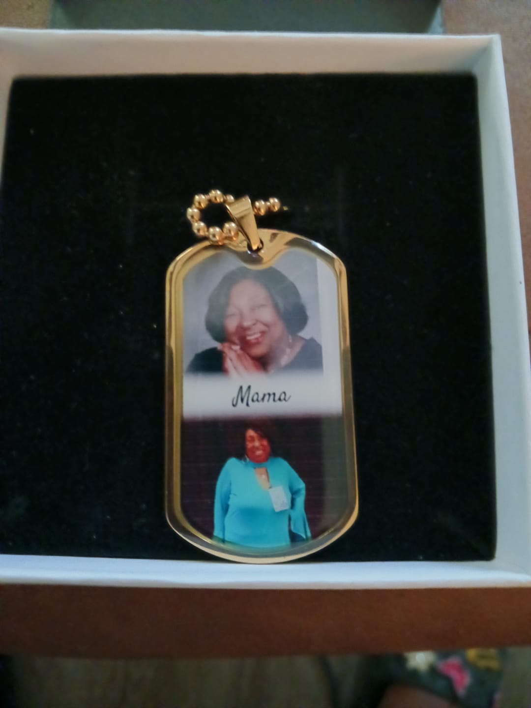 Customer photo review of Custom Name and 2 Photos  Memorial Dogtag Necklace Gift