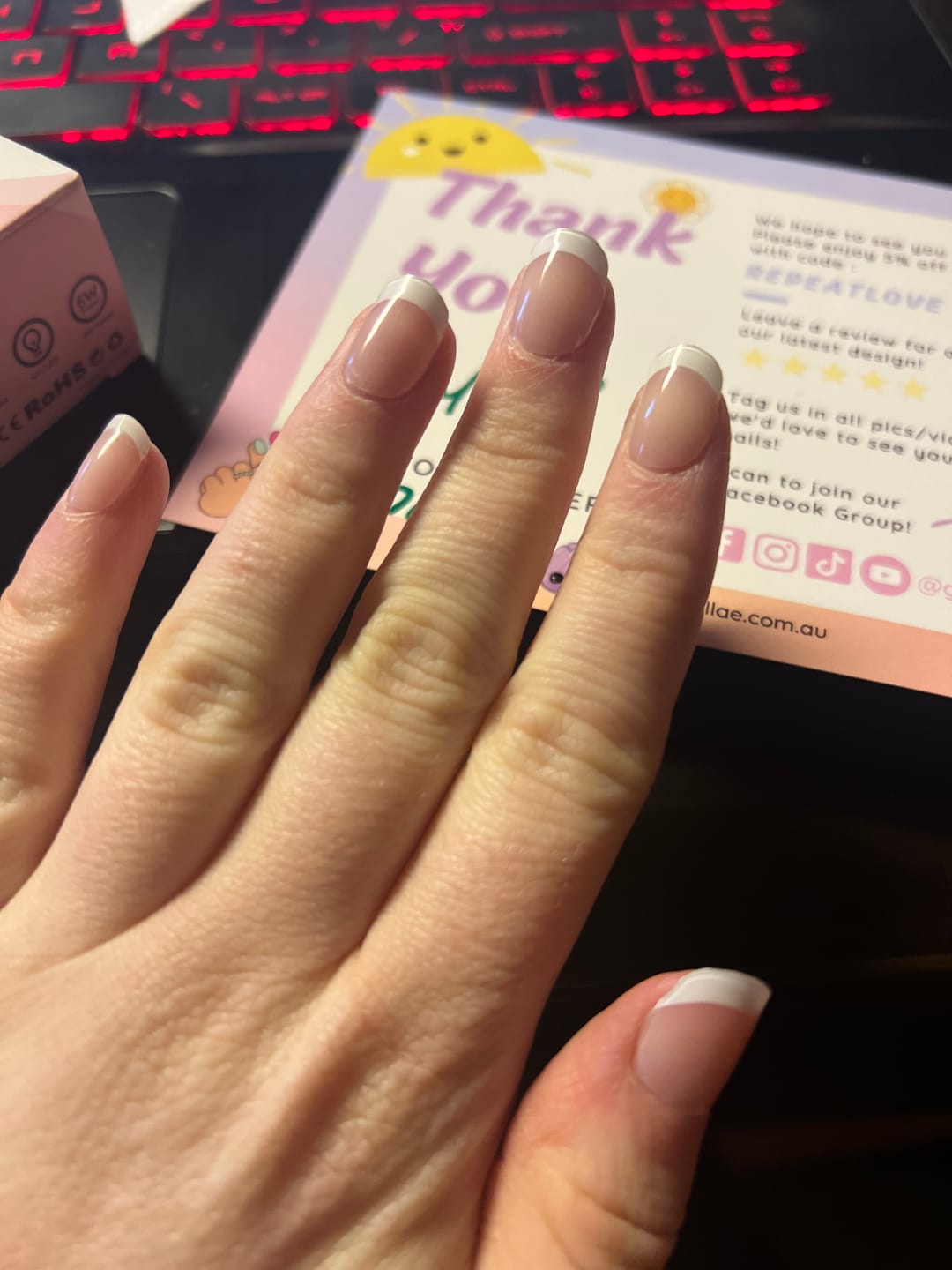 Customer photo review of Classique White French Tip DIY Semicured Gel Nail Sticker Kit