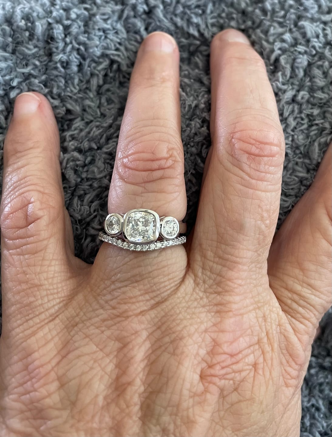 Customer photo review of 3-Stone 1.25ct Cushion CZ Ring in Sterling Silver