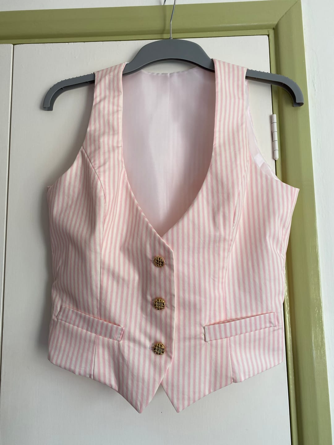 Customer photo review of Ticking Stripes Rose & Hubble Cotton Poplin Fabric